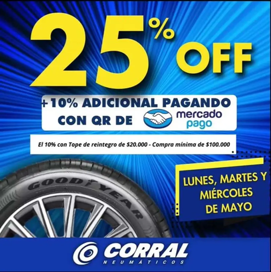 25% OFF Lunes, Martes y Miércoles de Mayo - 1/2