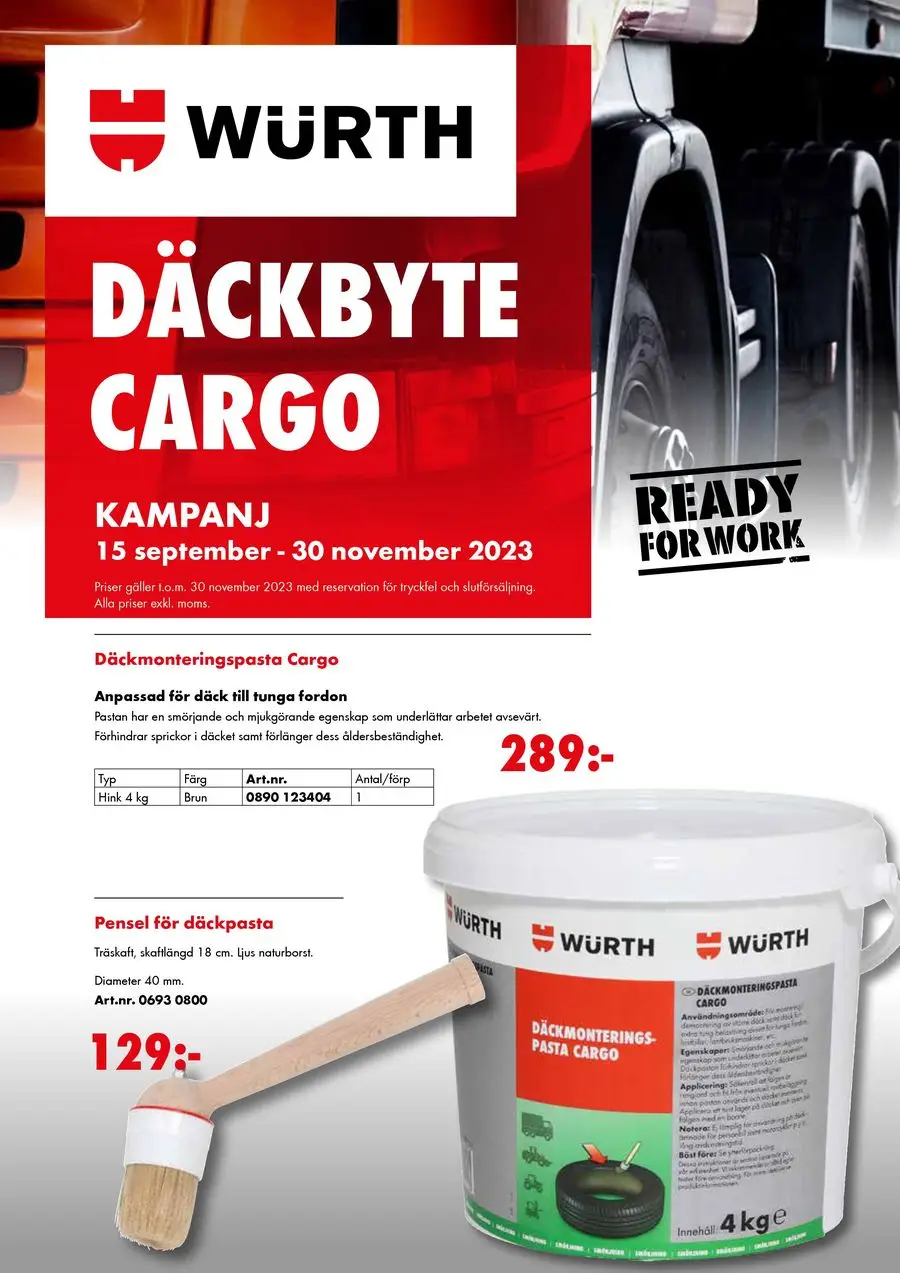 Würth Erbjudande Aktuella Däckbyte Cargo - 1/4