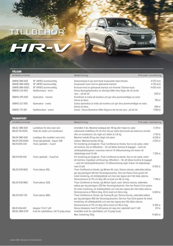 Honda HR-V Hybrid Tillbehör - 1/3