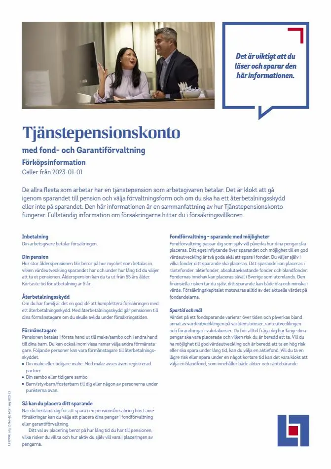 Tjänstepensionskonto - förköpsinformation - 1/18