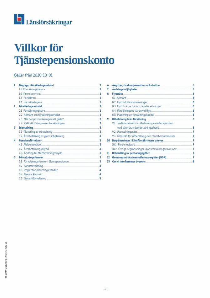 Tjänstepensionskonto - villkor - 1/7