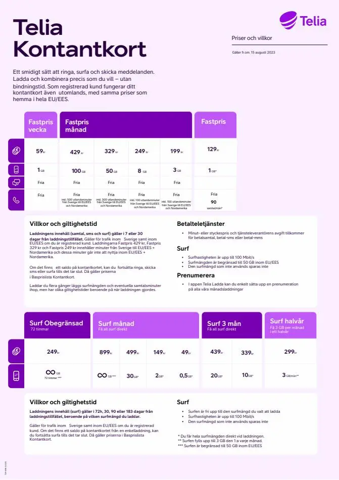 Te Priser och villkor telia Kontantkort - 1/2