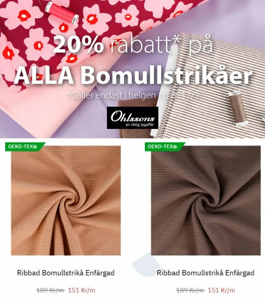 20% rabatt på ALLA Bomullstrikåer - 1/12